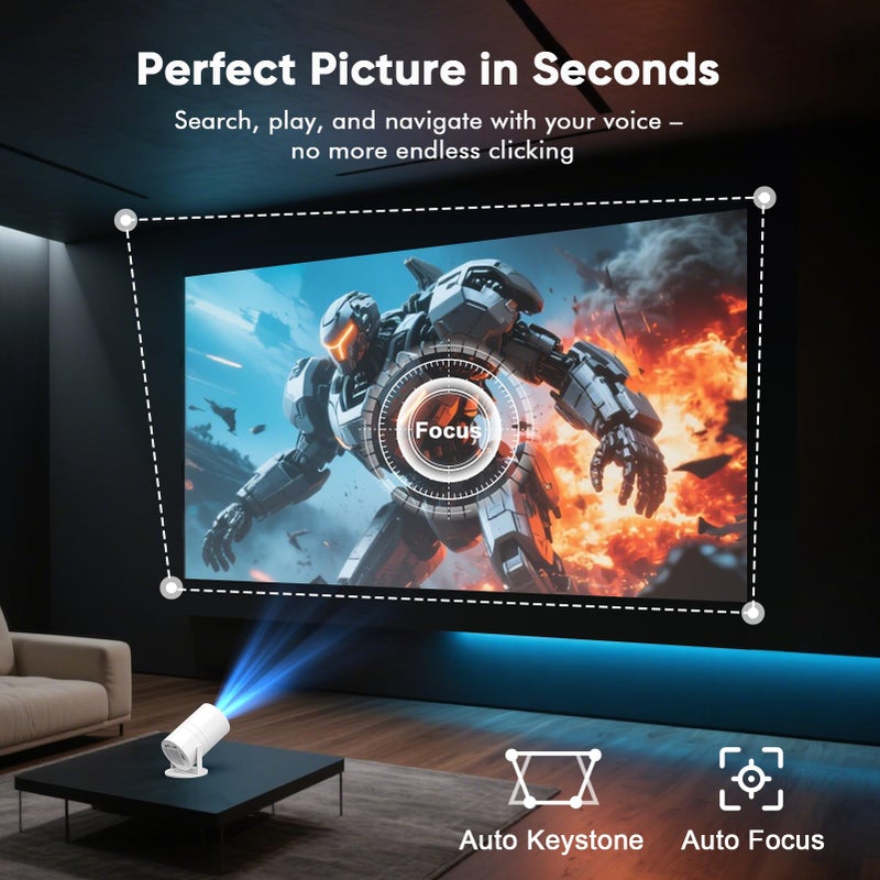 WISHOLY [ Built-in Google TV & Voice Control] WISHOLY Mini Projector with WiFi and Bluetooth, Built-in Streaming Apps, Portable Movie Projector 4K with 180Â° Rotatable for Outdoor, Home Theater, Movie Night - Image 5