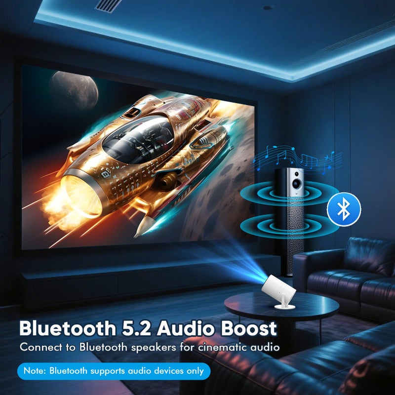 WISHOLY [ Built-in Google TV & Voice Control] WISHOLY Mini Projector with WiFi and Bluetooth, Built-in Streaming Apps, Portable Movie Projector 4K with 180Â° Rotatable for Outdoor, Home Theater, Movie Night - Image 4