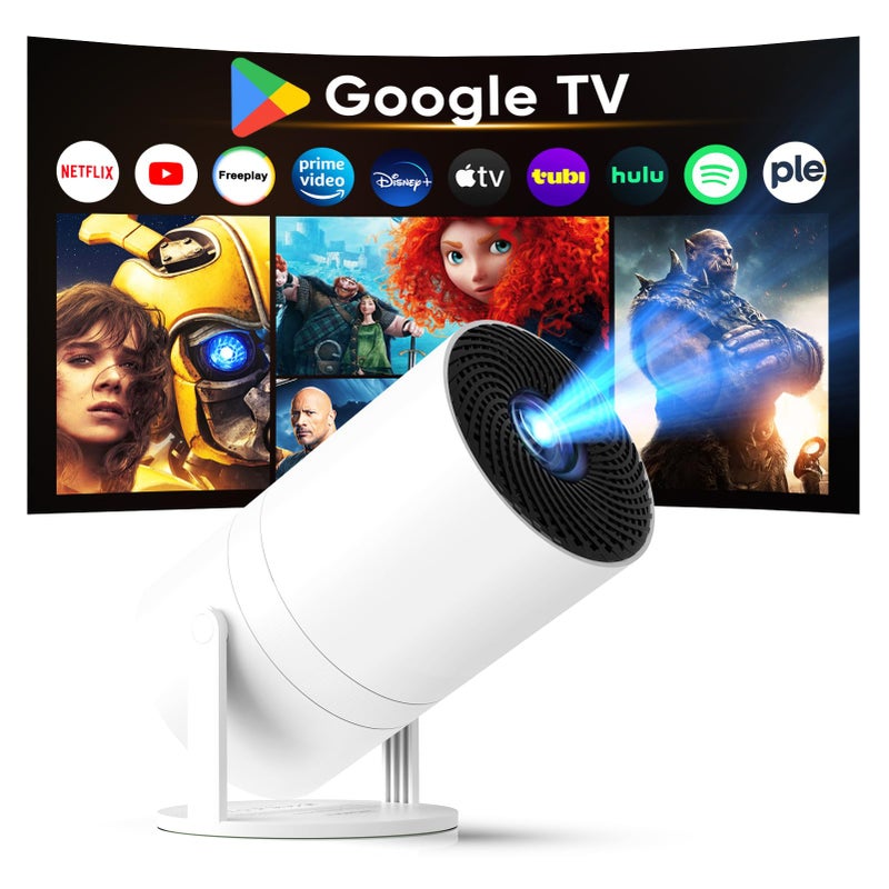 WISHOLY [ Built-in Google TV & Voice Control] WISHOLY Mini Projector with WiFi and Bluetooth, Built-in Streaming Apps, Portable Movie Projector 4K with 180Â° Rotatable for Outdoor, Home Theater, Movie Night - Image 1