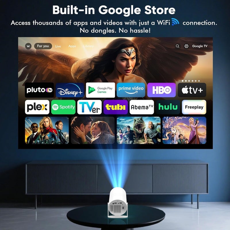 WISHOLY [ Built-in Google TV & Voice Control] WISHOLY Mini Projector with WiFi and Bluetooth, Built-in Streaming Apps, Portable Movie Projector 4K with 180Â° Rotatable for Outdoor, Home Theater, Movie Night - Image 2