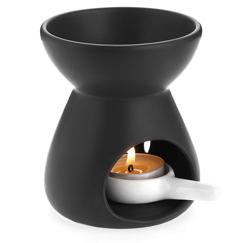 BSTKEY Ceramic Oil Burner Aroma Diffuser Decorative Wax Melt Burner with Little Candle Spoon Candle Burner for Home Office Funnel Model Black