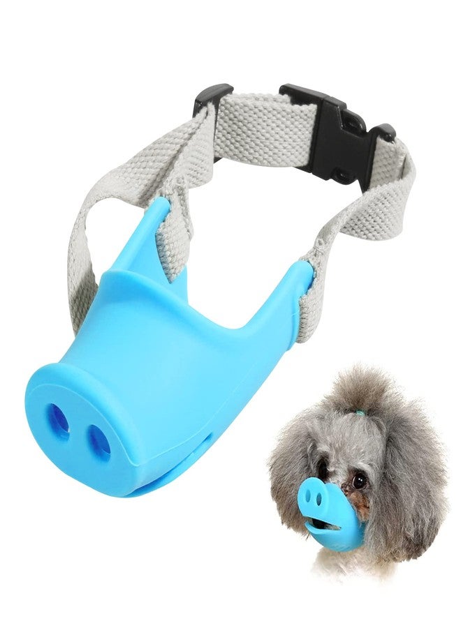 HOWWFALY Silicone Dog Muzzle, Soft Muzzle for Small Medium Dogs Poodle Corgi Dachshund，Pig Mouth Shape Breathable Dog Mouth Covers to Prevent Bite Chew and Call with Adjustable Strap(Blue, Small) - Image 1