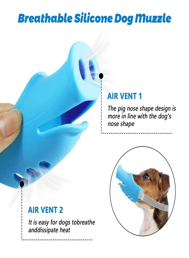 HOWWFALY Silicone Dog Muzzle, Soft Muzzle for Small Medium Dogs Poodle Corgi Dachshund，Pig Mouth Shape Breathable Dog Mouth Covers to Prevent Bite Chew and Call with Adjustable Strap(Blue, Small) - Image 2