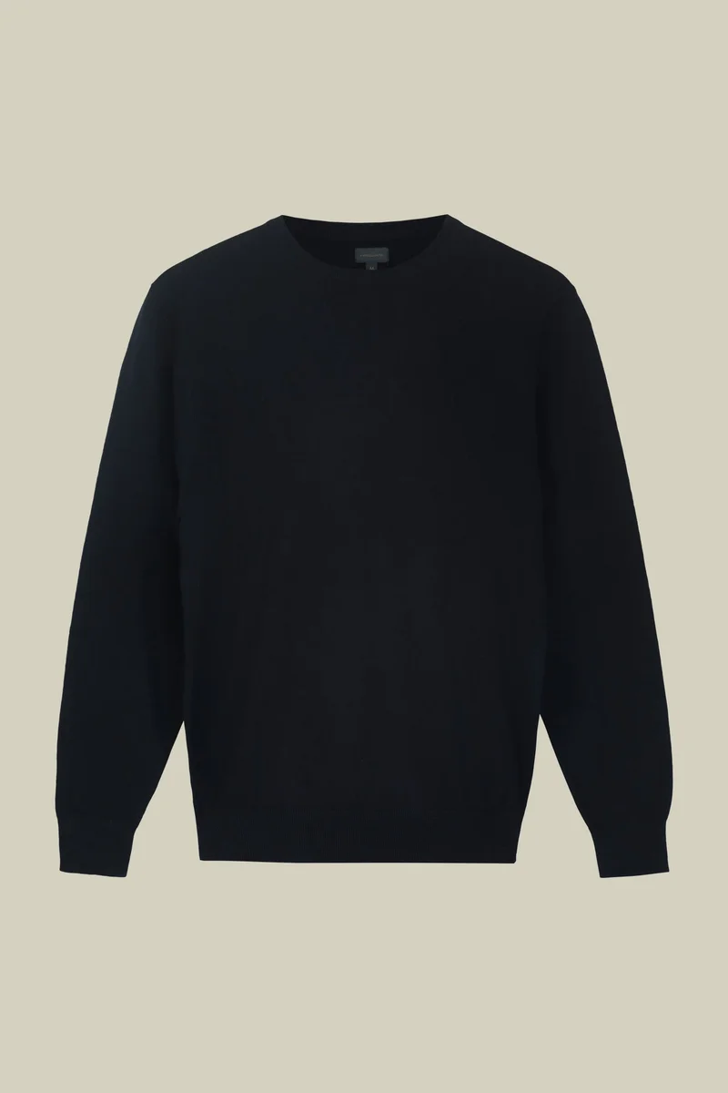Doppelganger Blue Men's regular fit crew neck jumper in wool and cotton - DK Blue for Men | Best Price UAE