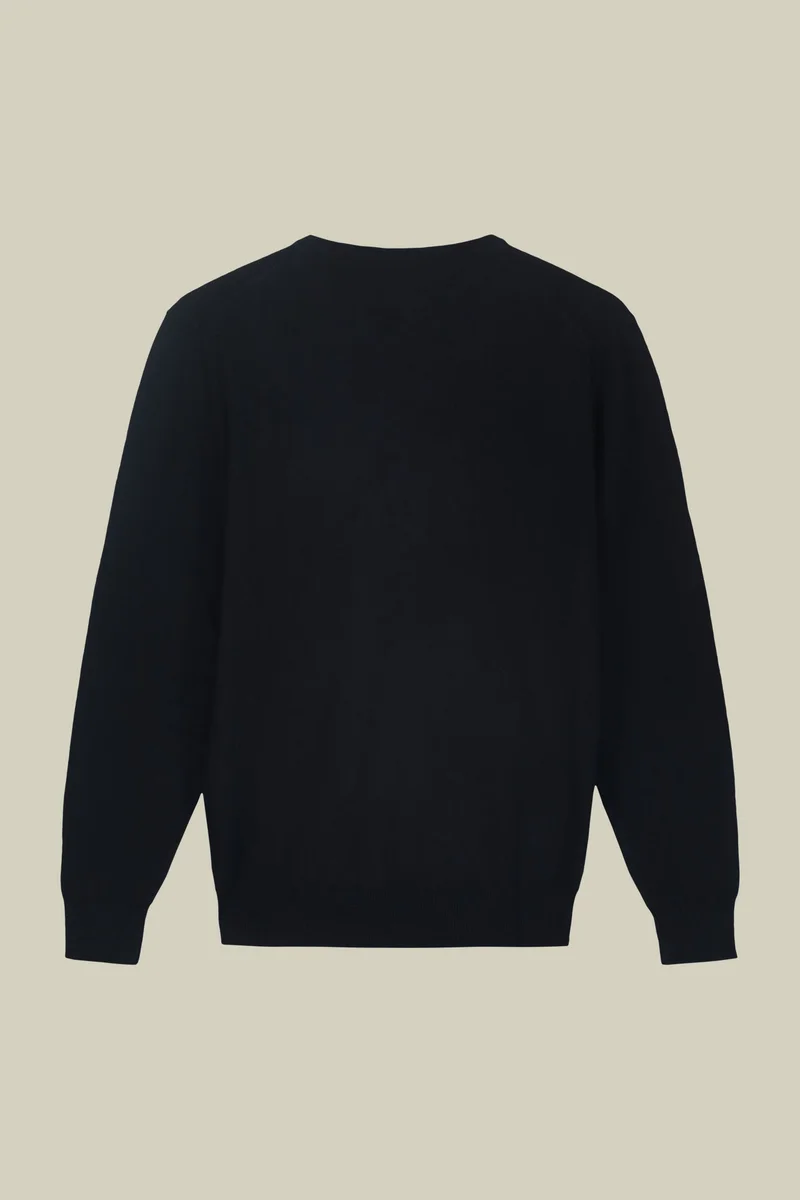 Doppelganger Blue Men's regular fit crew neck jumper in wool and cotton - DK Blue for Men | Best Price UAE