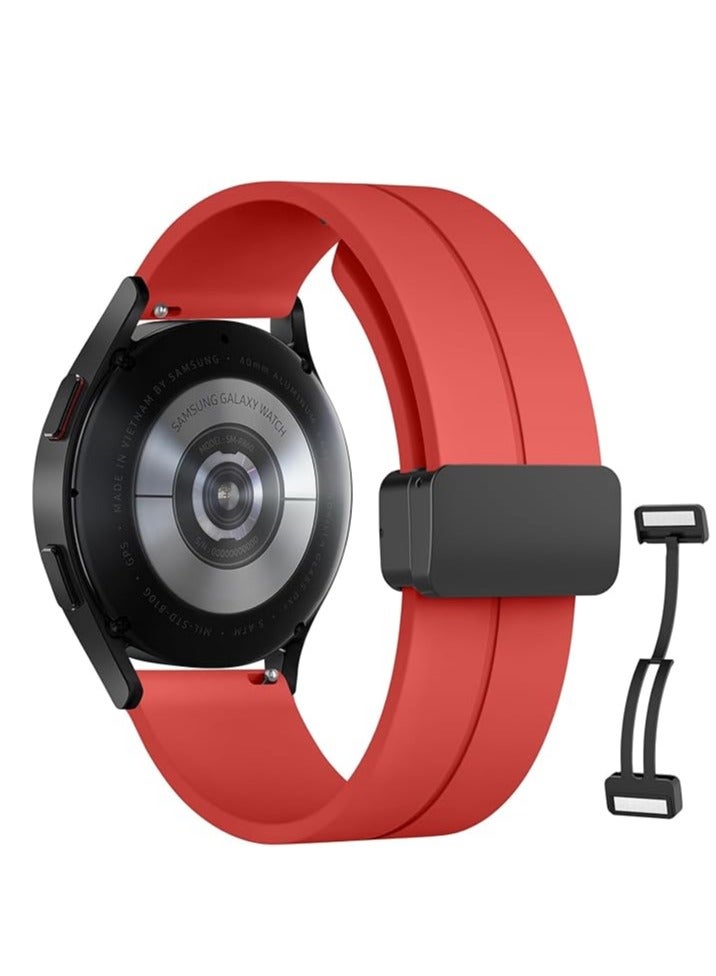 حزام سيليكون مع مشبك مغناطيسي قابل للطي لساعة سامسونج جالاكسي 6/5/4 44/40 مم ، ساعة 5 برو 45 مم ، 6 كلاسيك 47/43 مم ، أحزمة سيليكون سريعة التحرير للنساء الرجال