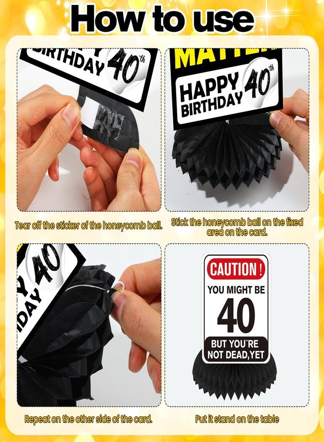 Woosytoo Funny 40th Birthday Decorations 9Pcs 40th Birthday Honeycomb Centerpieces for Adults 40 Years Old Party Decor, Cheers to 40 Years Party Banner Table Topper Caution Logos Sign for Men Women - Image 2