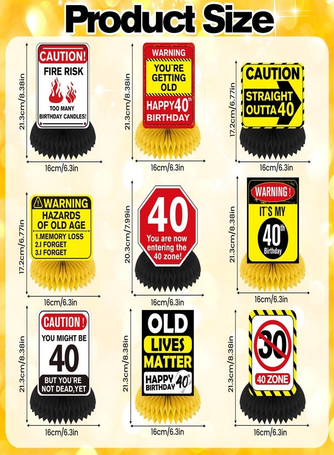 Woosytoo Funny 40th Birthday Decorations 9Pcs 40th Birthday Honeycomb Centerpieces for Adults 40 Years Old Party Decor, Cheers to 40 Years Party Banner Table Topper Caution Logos Sign for Men Women - Image 3