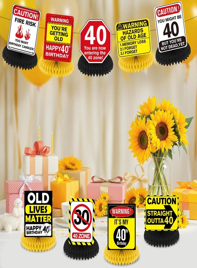 Woosytoo Funny 40th Birthday Decorations 9Pcs 40th Birthday Honeycomb Centerpieces for Adults 40 Years Old Party Decor, Cheers to 40 Years Party Banner Table Topper Caution Logos Sign for Men Women - Image 4