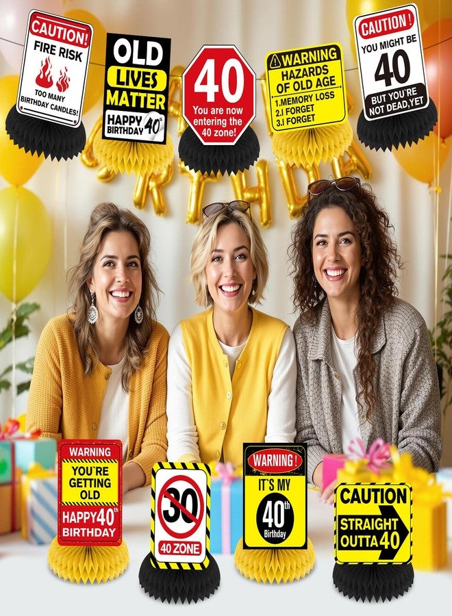 Woosytoo Funny 40th Birthday Decorations 9Pcs 40th Birthday Honeycomb Centerpieces for Adults 40 Years Old Party Decor, Cheers to 40 Years Party Banner Table Topper Caution Logos Sign for Men Women - Image 5
