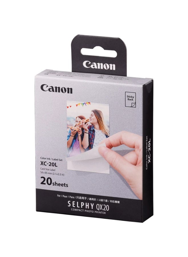 كانون طابعة الصور المدمجة Selphy Qx20، مجموعة ملصقات حبر ملون Xc 20L، مقاس 54 × 85 مم، 20 ورقة لاصقة - Image 2