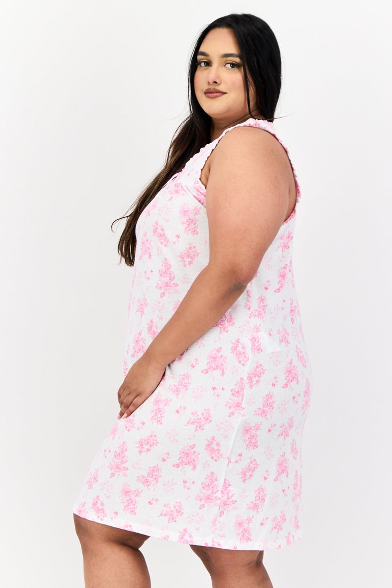 Celestial Dreams Women Plus Size U Neck Floral Print Sleeveless Sleepwear Dress, Multicolor - Image 2