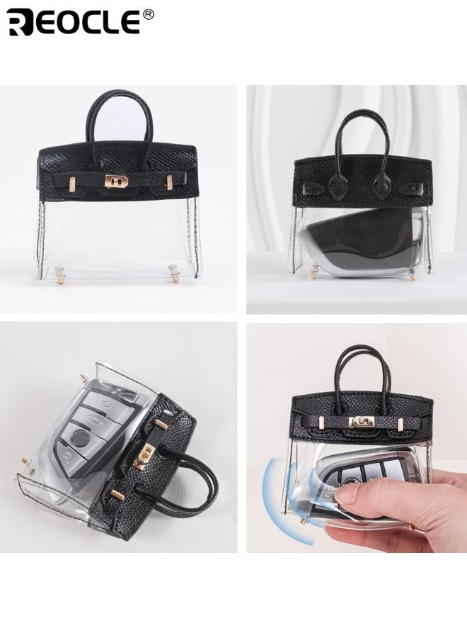 REOCLE Mini Creative Handbag for Car Keys Transparent Car Key Tote with Key Chains Waterproof Keychain Bag Portable Mini Leather Purse Small Car Key Wallet with Handle for Women and Girls - Image 4