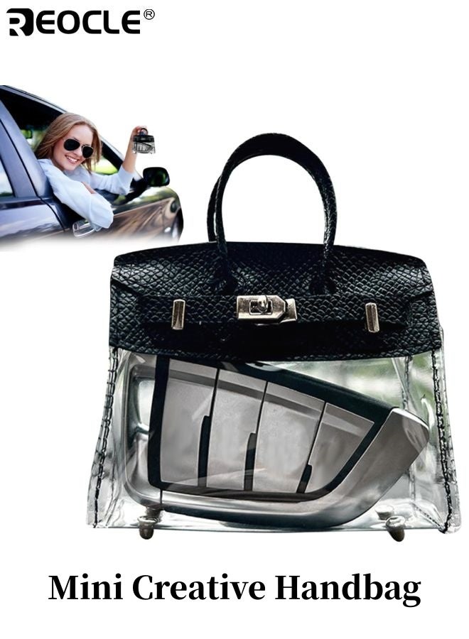 REOCLE Mini Creative Handbag for Car Keys Transparent Car Key Tote with Key Chains Waterproof Keychain Bag Portable Mini Leather Purse Small Car Key Wallet with Handle for Women and Girls - Image 1