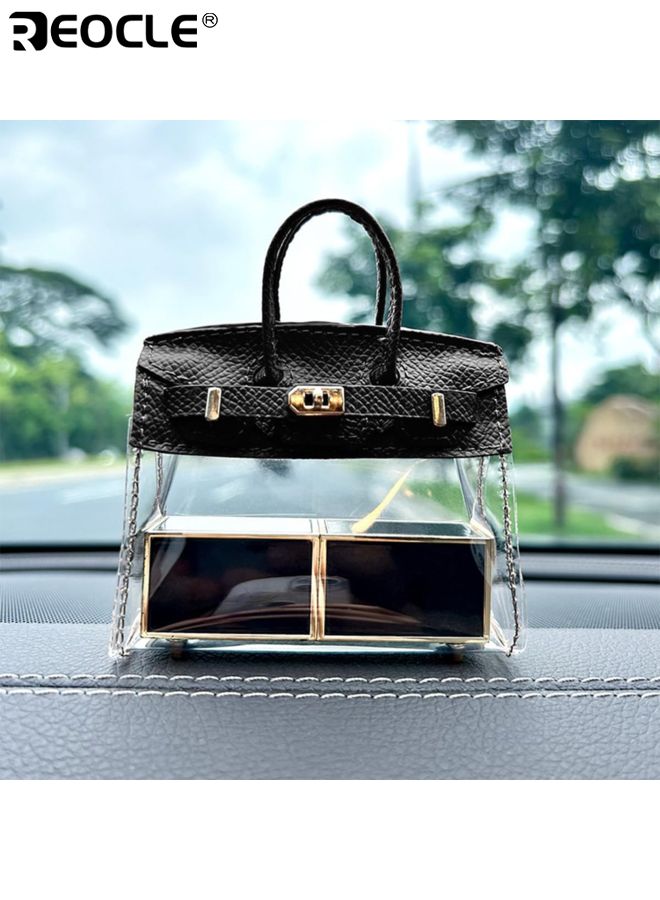 REOCLE Mini Creative Handbag for Car Keys Transparent Car Key Tote with Key Chains Waterproof Keychain Bag Portable Mini Leather Purse Small Car Key Wallet with Handle for Women and Girls - Image 3