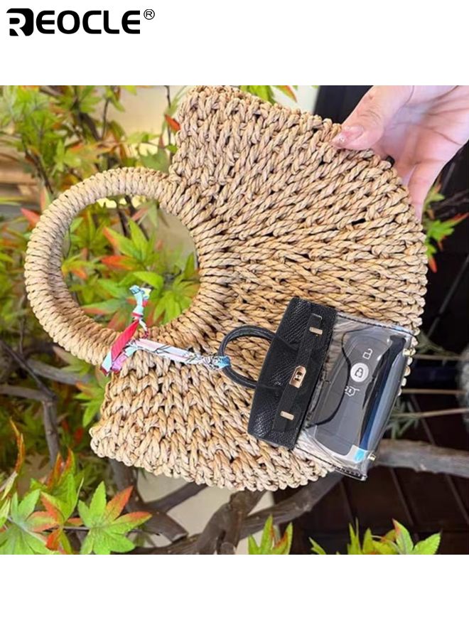 REOCLE Mini Creative Handbag for Car Keys Transparent Car Key Tote with Key Chains Waterproof Keychain Bag Portable Mini Leather Purse Small Car Key Wallet with Handle for Women and Girls - Image 5