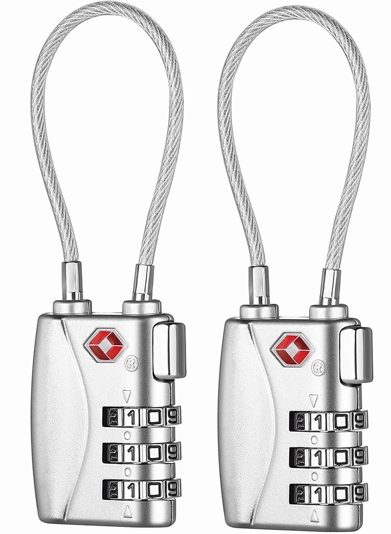 Luggage Padlocks TSA Approved, SYOSI Customs Lock, Mini Luggage Padlock, Flexible Cable Travel Locks, Coded Suitcase Lock, Small Gym Locker Padlock with 3 Digit Combination (Silver, 2 Pack) - Image 1
