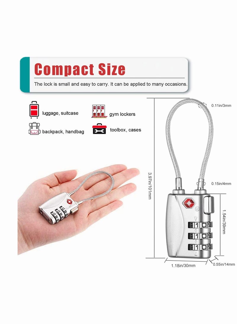 Luggage Padlocks TSA Approved, SYOSI Customs Lock, Mini Luggage Padlock, Flexible Cable Travel Locks, Coded Suitcase Lock, Small Gym Locker Padlock with 3 Digit Combination (Silver, 2 Pack) - Image 5
