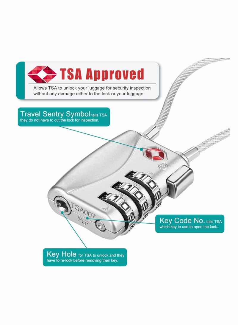 Luggage Padlocks TSA Approved, SYOSI Customs Lock, Mini Luggage Padlock, Flexible Cable Travel Locks, Coded Suitcase Lock, Small Gym Locker Padlock with 3 Digit Combination (Silver, 2 Pack) - Image 2