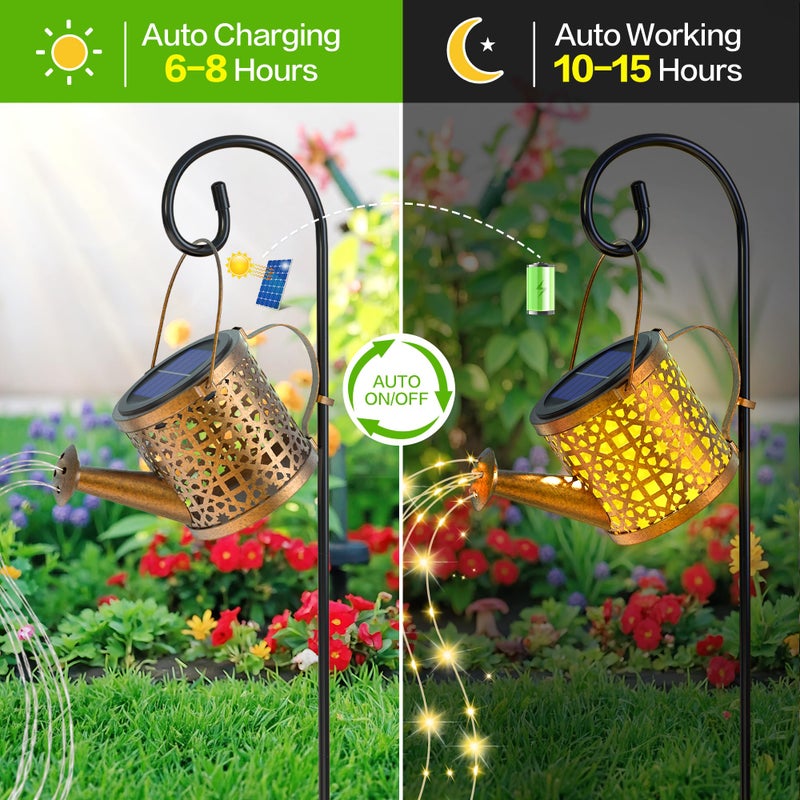 BETOLEAN Solar Watering Can Lights Waterproof, Solar Lights Outdoor Decorative Garden Decor Metal Hanging Lights for Outside Patio Pathway Yard, Christmas Birthday Gardening Gifts - Image 5