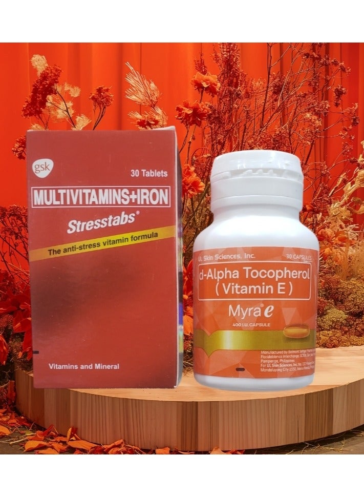 Stresstabs Multivitamins + Iron, 30 Tablets & Myra E Vitamin- E 400 IU Capsules 30pcs - Image 2