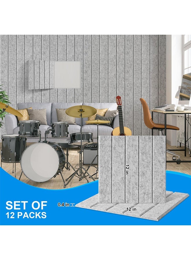Peachjoy 12 Pack Self-Adhesive Sound Proof Foam Panels - 12"x12"x0.4" High Density Acoustic Foam for Walls, Ideal for Acoustic Treatment in Studios, Home Theaters, and More (Gray) - Image 2
