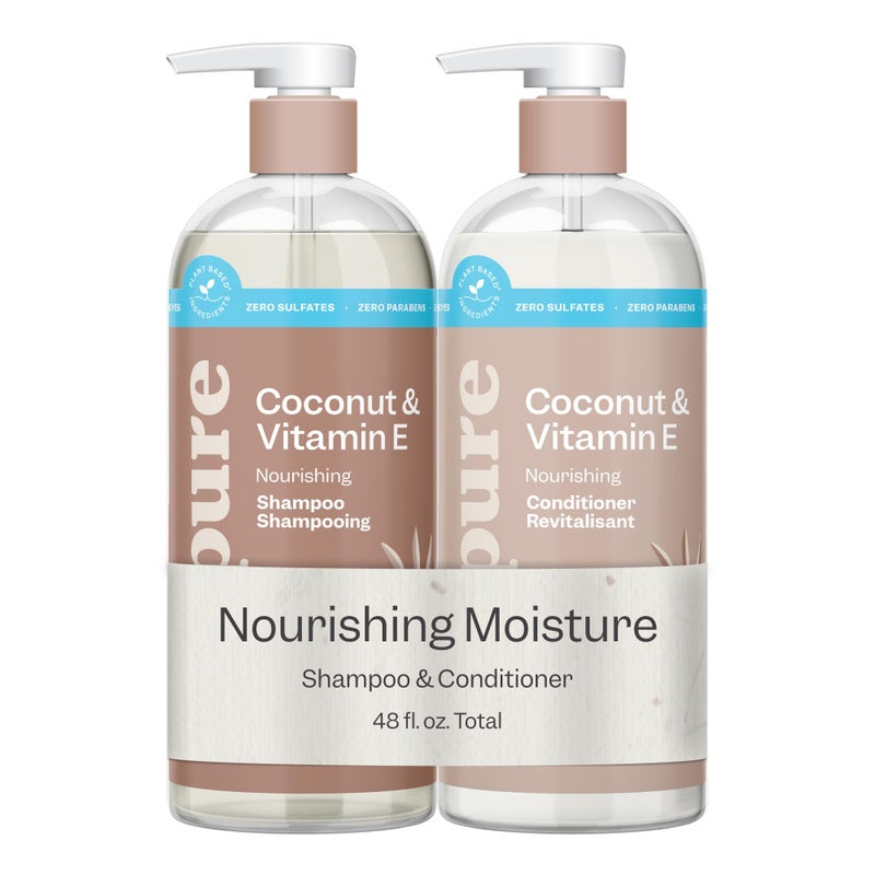 Renpure Coconut & Vitamin E Shampoo & Conditioner Set, Plant-Based â€“ Nourishes & Seals In Moisture For Soft, Healthy Hair â€“ For Dry, Lifeless Hair â€“ Coconut Oil & Vitamin E - 24 Fl Oz each, 2 Pack - Image 1