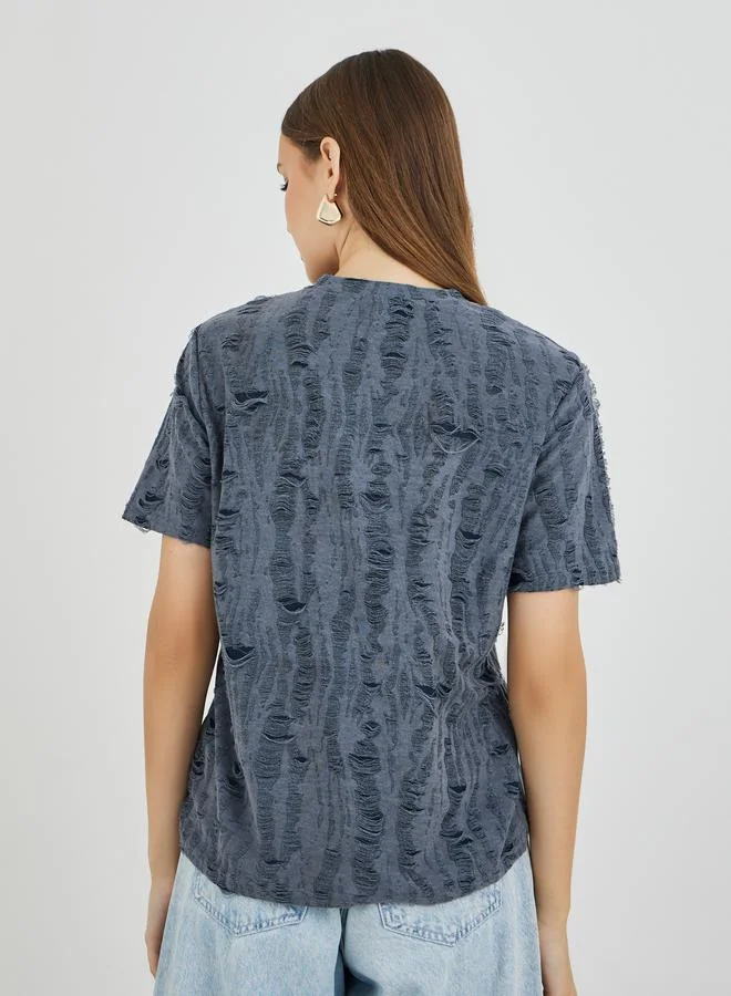 Take Two Take Two Textured Short Sleeve Oversized T-Shirt