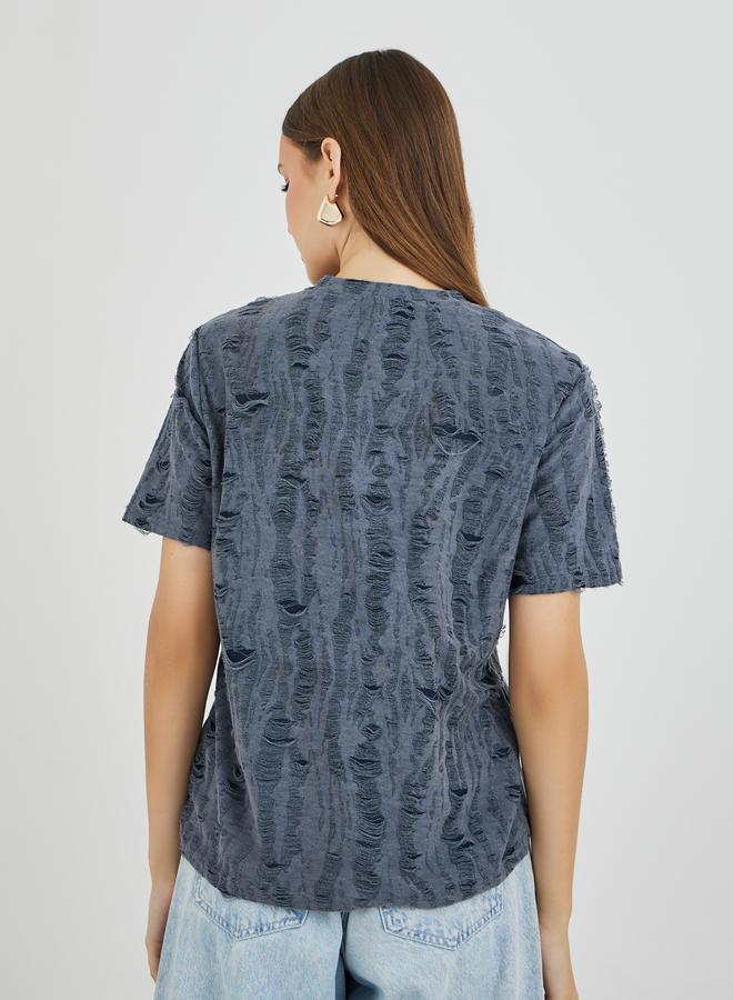 Take Two Textured Short Sleeve Oversized T-Shirt - Image 4