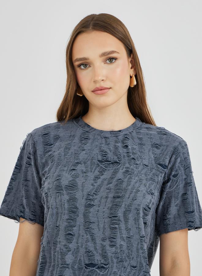 Take Two Textured Short Sleeve Oversized T-Shirt - Image 3
