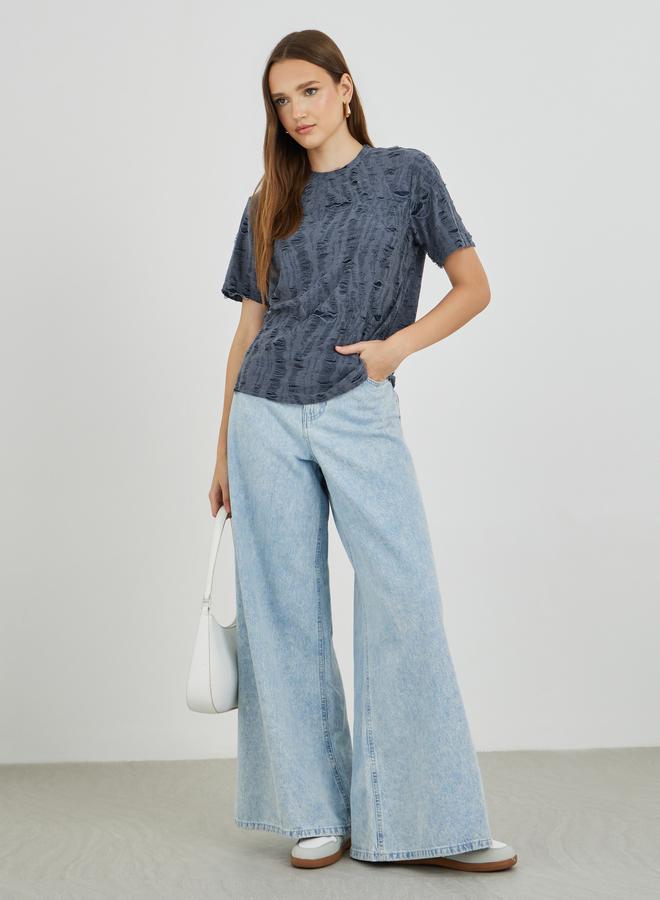 Take Two Textured Short Sleeve Oversized T-Shirt - Image 2