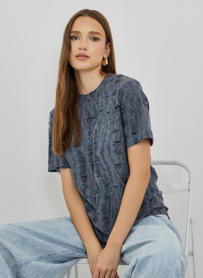 Take Two Textured Short Sleeve Oversized T-Shirt - Image 1