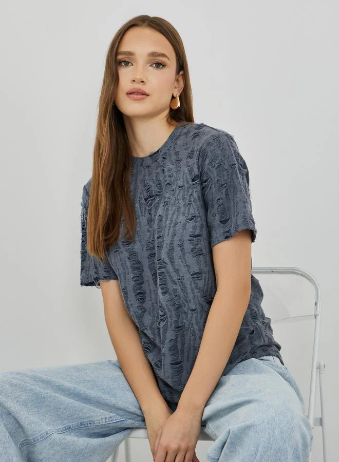 Take Two Take Two Textured Short Sleeve Oversized T-Shirt