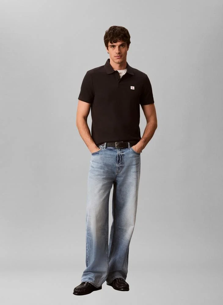 Calvin Klein Jeans Black Classic Fit Micro Waffle Knit Polo Shirt for Men | Best Price UAE
