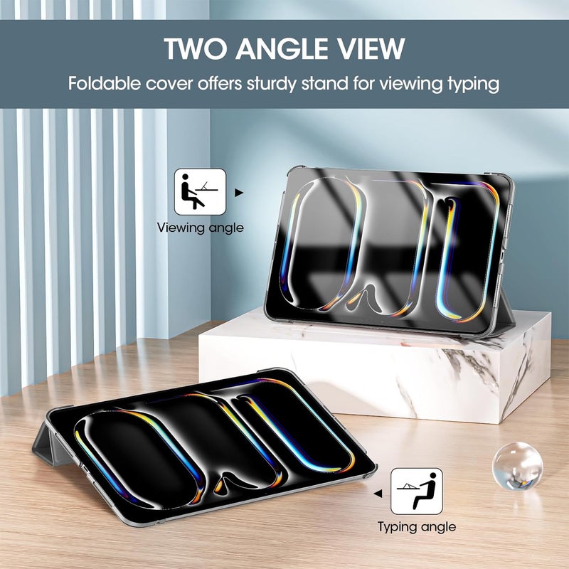 برو كيسيز جراب ذكي لجهاز iPad Pro مقاس 11 بوصة M4 2024 الطراز: A2836/A2837/A3006، غطاء حماية رفيع مع حامل خلفي صلب لجهاز iPad Pro من الجيل الخامس مقاس 11 بوصة M4 2024 - رمادي - Image 3