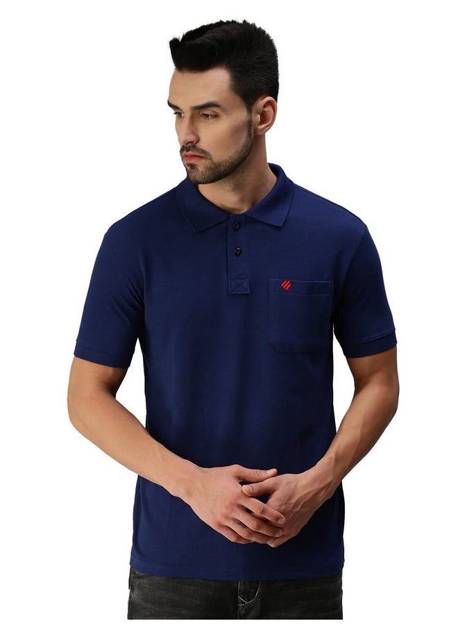ONN - ONN Men's Airforce Blue Half Sleeves Polo Collar T-Shirt with Pocket(Size : Large) - Image 1