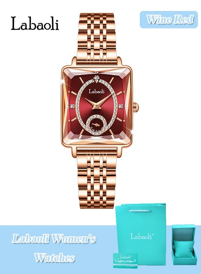 Labaoli Women's Square Analog Quartz Watch, Rhinestone-Encrusted Dial, Waterproof Stainless Steel Band Fashion Dress Wrist Watch for Ladies, 4 Colors Available - Image 1