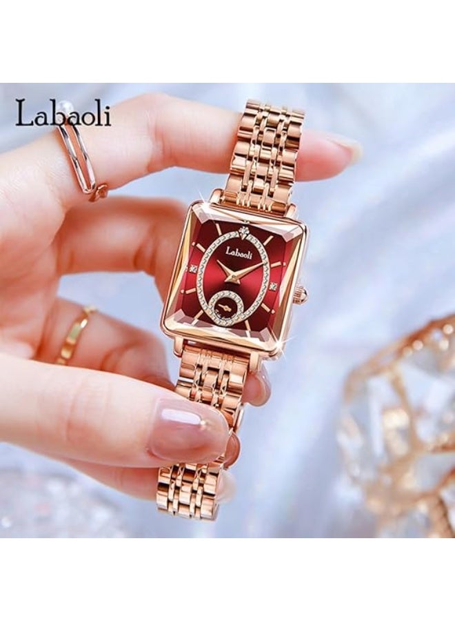 Labaoli Women's Square Analog Quartz Watch, Rhinestone-Encrusted Dial, Waterproof Stainless Steel Band Fashion Dress Wrist Watch for Ladies, 4 Colors Available - Image 3