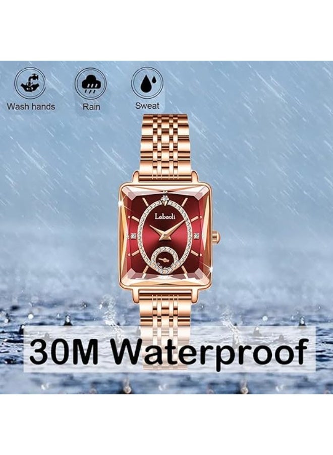 Labaoli Women's Square Analog Quartz Watch, Rhinestone-Encrusted Dial, Waterproof Stainless Steel Band Fashion Dress Wrist Watch for Ladies, 4 Colors Available - Image 4