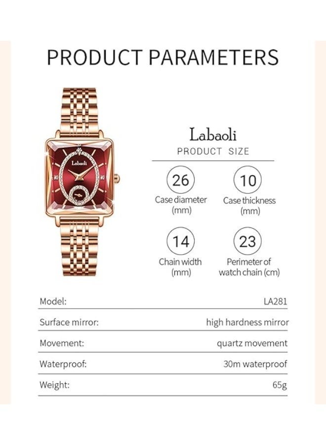 Labaoli Women's Square Analog Quartz Watch, Rhinestone-Encrusted Dial, Waterproof Stainless Steel Band Fashion Dress Wrist Watch for Ladies, 4 Colors Available - Image 5