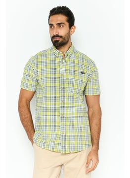 Men Regular Fit Short Sleeves Checkered Casual Shirt, Lime Green Combo