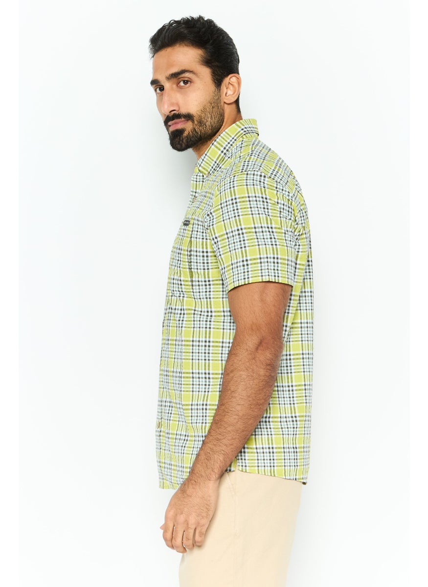 Eddie Bauer - Men Regular Fit Short Sleeves Checkered Casual Shirt, Lime Green Combo - Image 1