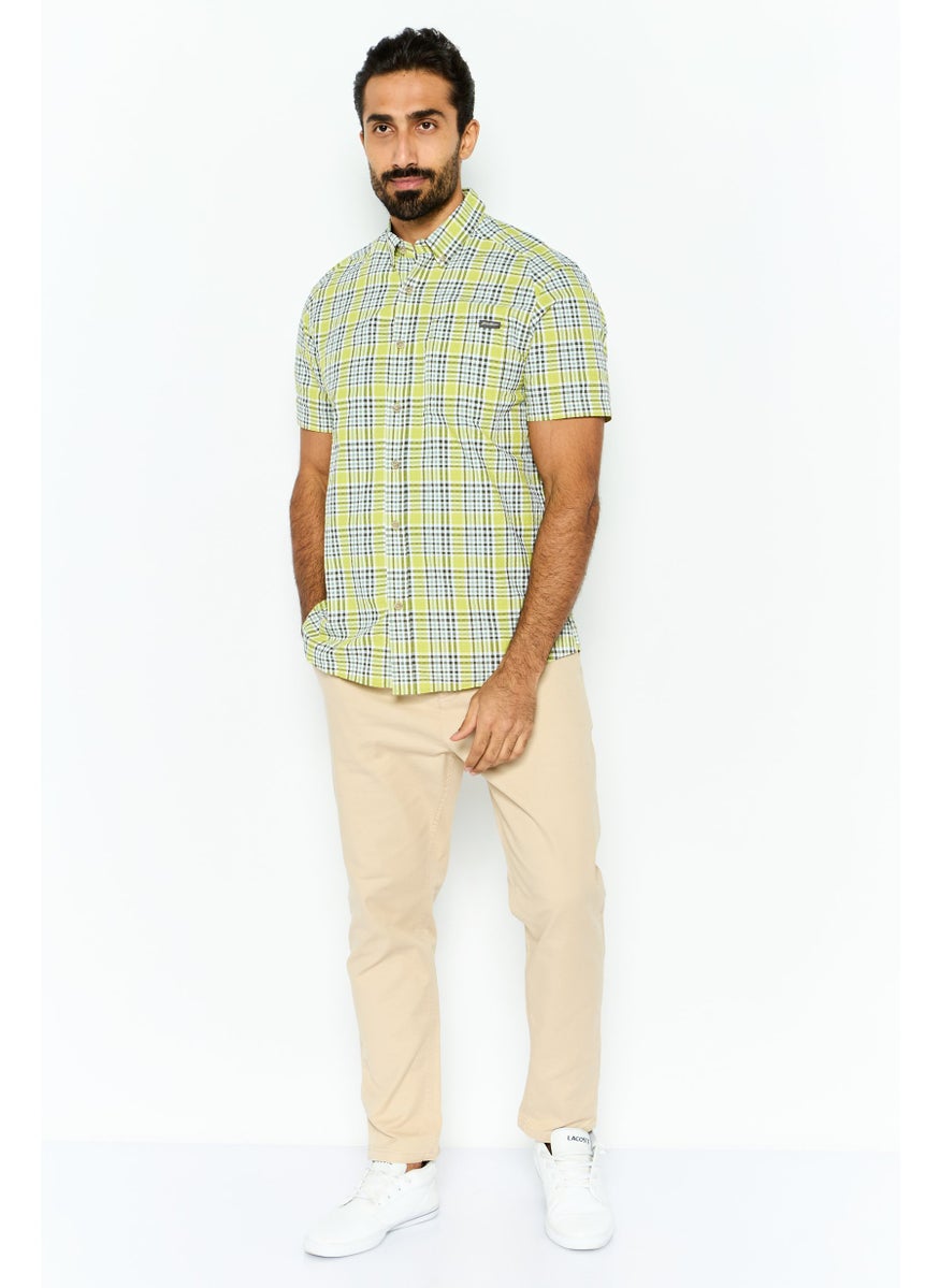 Eddie Bauer - Men Regular Fit Short Sleeves Checkered Casual Shirt, Lime Green Combo - Image 1