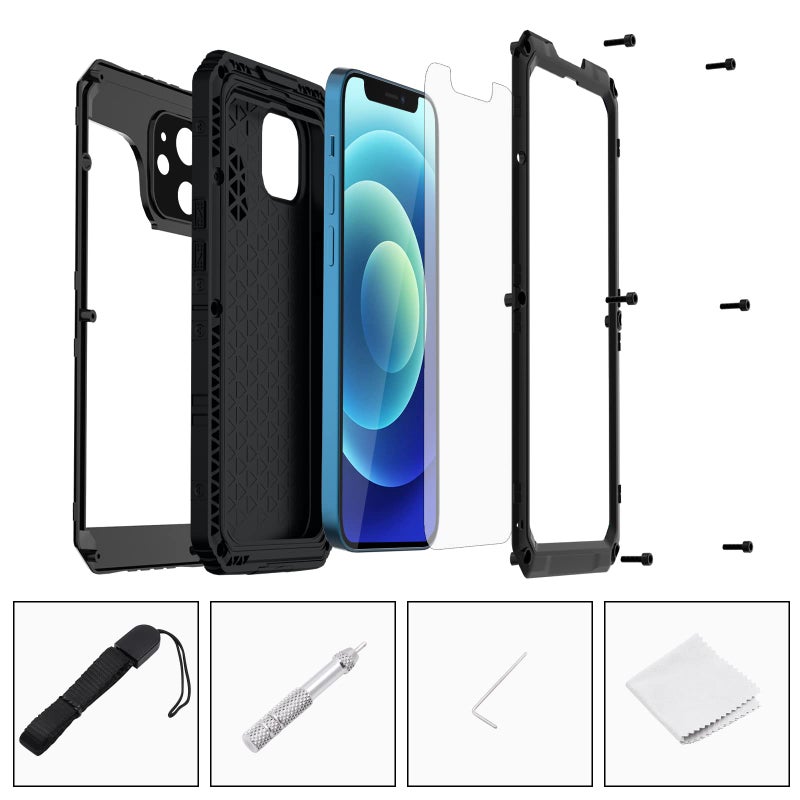 Mitywah Waterproof Case for iPhone 12, Heavy Duty Shockproof Case with Built-in Screen Protector, Full Body Underwater Protective Metal Case 6.1 inch, Black - Image 5
