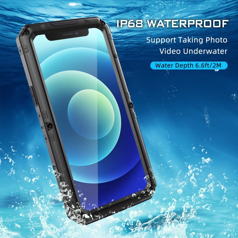 Mitywah Waterproof Case for iPhone 12, Heavy Duty Shockproof Case with Built-in Screen Protector, Full Body Underwater Protective Metal Case 6.1 inch, Black - Image 4