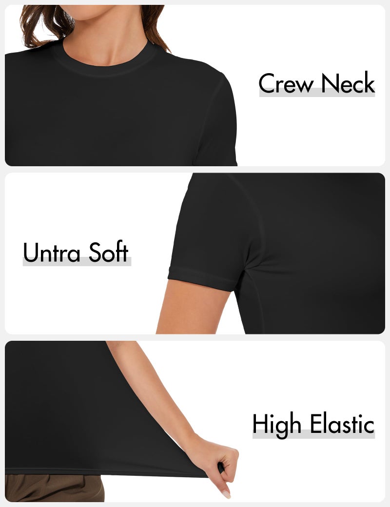 Kinglaman 5 Pack Women's Short Sleeve Basic T Shirts Tees, Slim Fit Crew Neck Tshirt Summer Tops for Casual Workout Trendy 2 Black 2 White 1 Heather Grey X-Small - Image 5