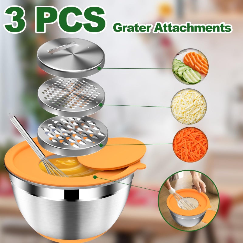 Dutzun Mixing Bowls With Lids Set - 16Pcs Stainless Steel Mixing Bowl Set With Colander  3 Grater Attachments  Non-Slip Bottom  Metal Nesting Bowls With Strainer For Mixing & Serving - Multicolor - Image 4