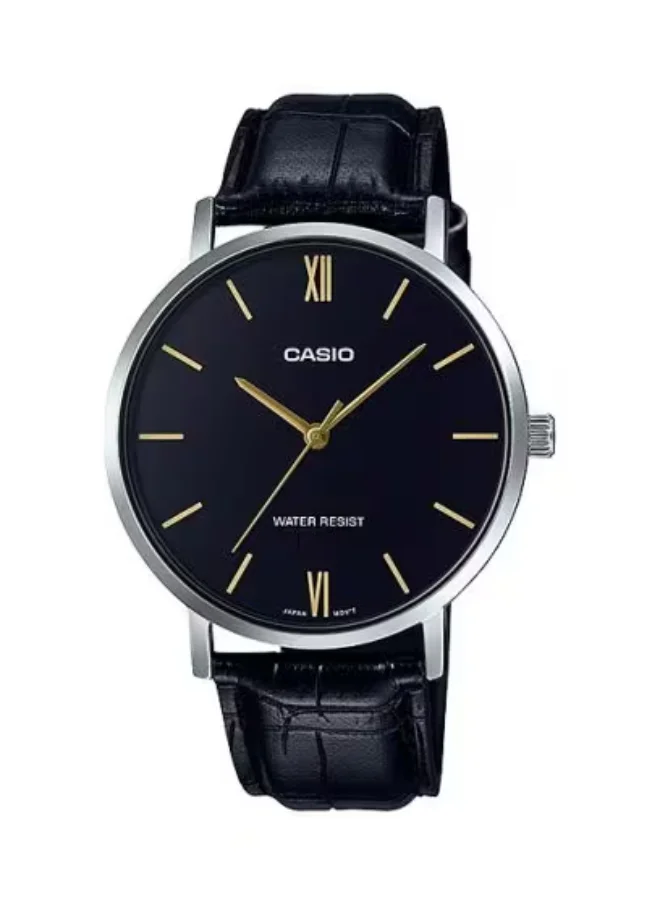 كاسيو Men's Analog Display Watch With Black Leather Strap - MTP-VT01L-1BUDF