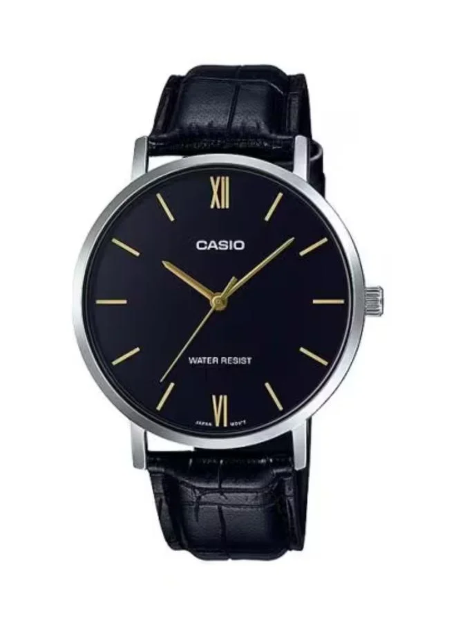 CASIO Men's Analog Display Watch With Black Leather Strap - MTP-VT01L-1BUDF