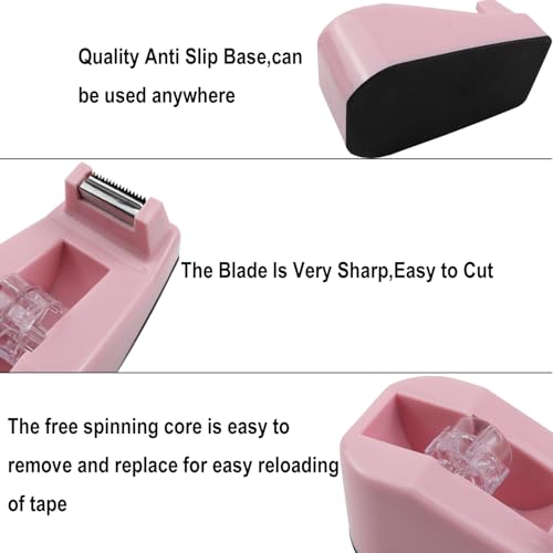 Aacehlh Desktop Tape Dispenser,1 Pack Pink Tape Dispensers with 12Rolls Transparent Tape, for Packaging in Office,Restaurant, Flower Shop,Cake Shop (Pink) - Image 4